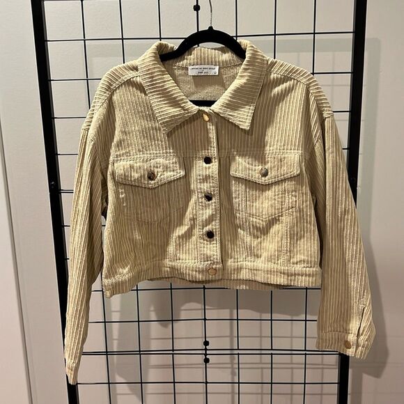 Crop Ivory Corduroy Jacket Living My Best Style X Pink Lily trendy slouchy Sz L - Picture 9 of 9